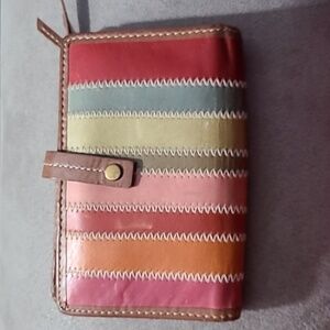 Fossil‎ wallet genuine leather coin zip pocket card slots colorful